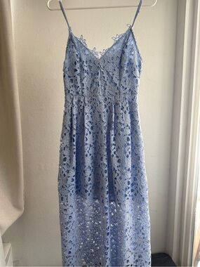 Astr Light Blue Lace Maxi Dress with Spaghetti Straps